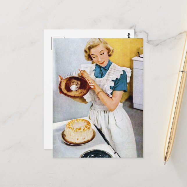 Carte Postale rétro vintage pâtisserie (Devant/Arrière en situation)