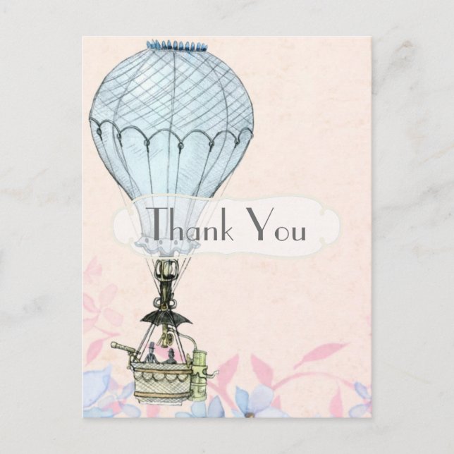 Carte Postale Retro Vintage Steampunk Hot Air Balloon Merci (Devant)