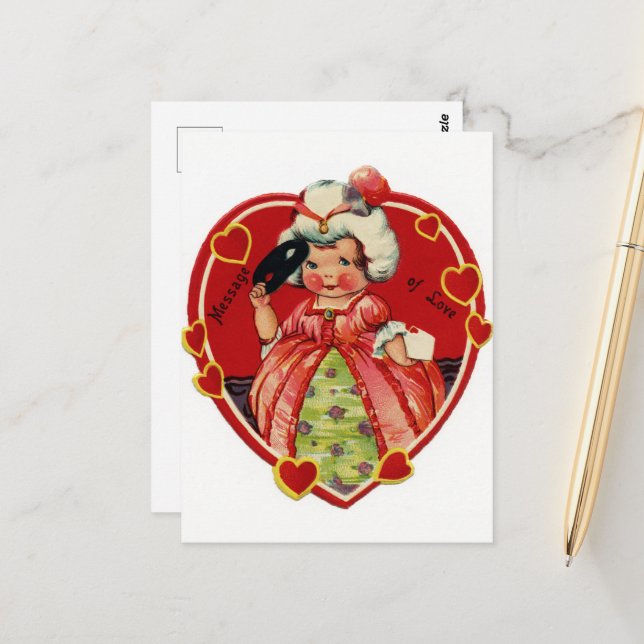 Carte Postale retro vintage Valentine (Devant/Arrière en situation)