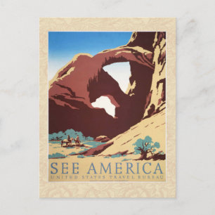 Carte Postale Rétro Voir l'Amérique Western Cowboys Désert Arche