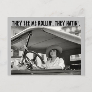 Carte Postale retro WOMAN IN classic CAR FUNNY Postcard