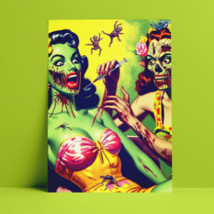 Carte Postale Retro Zombie Pin-up