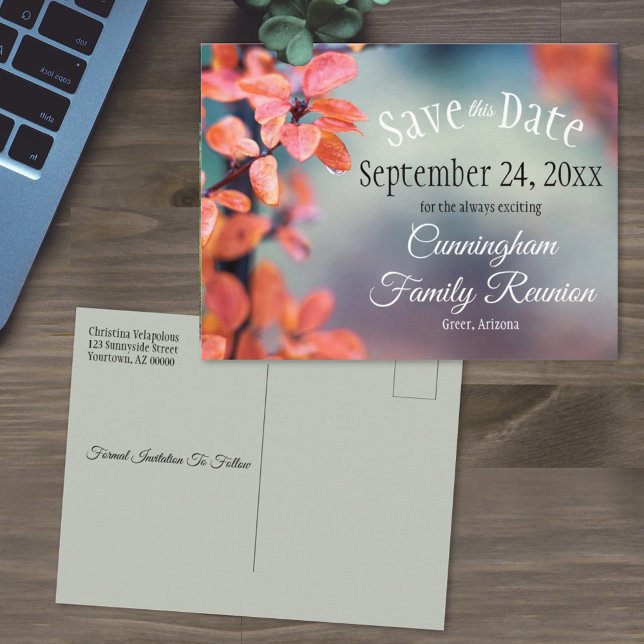 Carte Postale Réunion Familiale Enregistrer La Date Automne Quit (Créateur téléchargé)