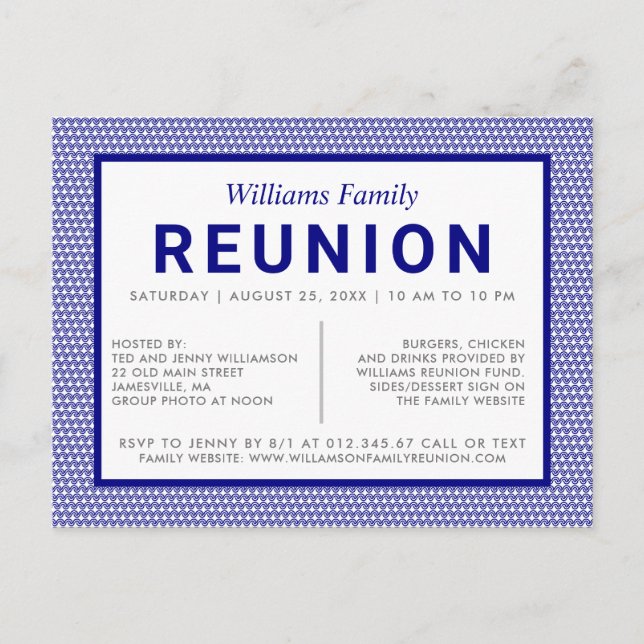 Carte postale Reunion Famille Bleue Gravée Invitat (Devant)
