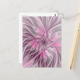 Carte Postale Rêve de fleur rose fractal, Motif d'Imaginaire flo