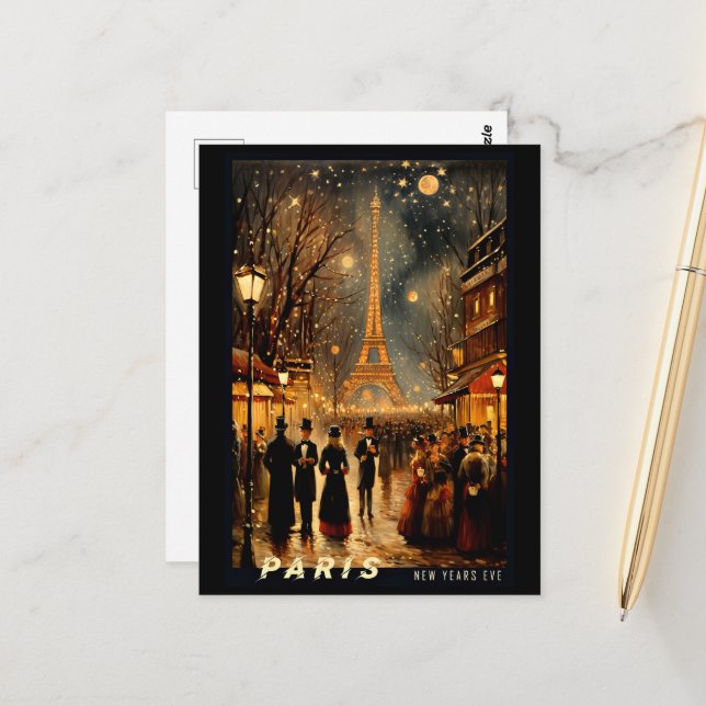 Carte Postale Réveillon du Nouvel An à Paris (Devant/Arrière en situation)