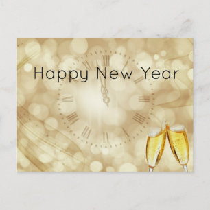 Carte Postale Réveillon du Nouvel An avec lunettes de champagne