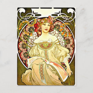 Carte Postale Reverie, tableau d'art d'Alfons Mucha