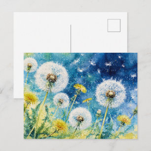 Carte Postale Rêves de pissenlit à l'aquarelle Géométrique Flora