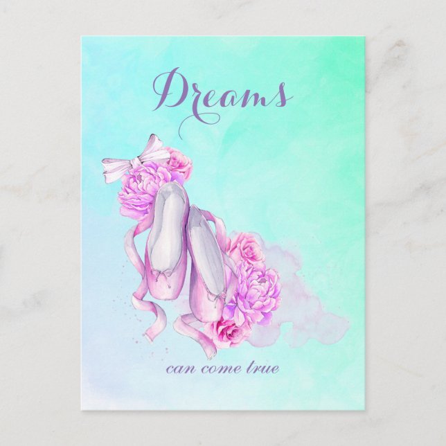Carte Postale Rêves Peuvent Venir Véritable Aquarelle Rose Chaus (Devant)