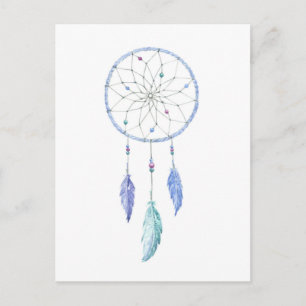 Carte Postale Rêveuse aquarelle avec 3 plumes