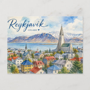 Carte Postale Reykjavik Islande souvenir aquarelle