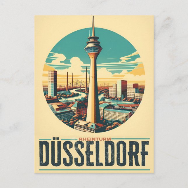 Carte Postale Rhin Tower Dusseldorf Rheinturm cadeau allemand (Devant)