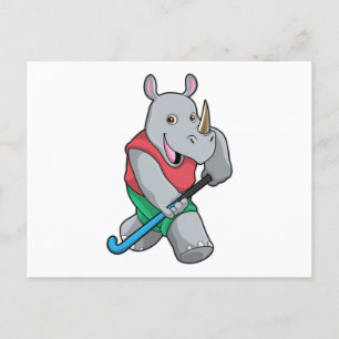 Carte Postale Rhino à Hockey avec chauve-souris de hockey
