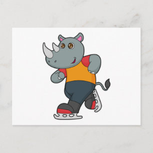 Carte Postale Rhino at Ice skating with Ice skates