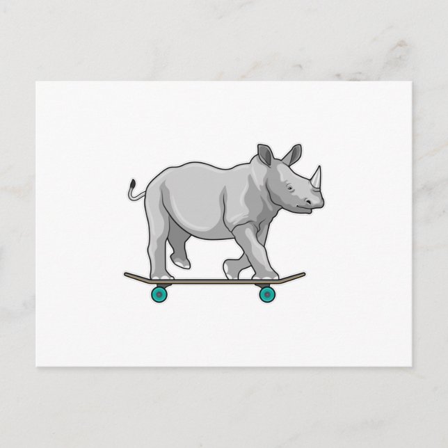 Carte Postale Rhino en patinage avec skateboard (Devant)