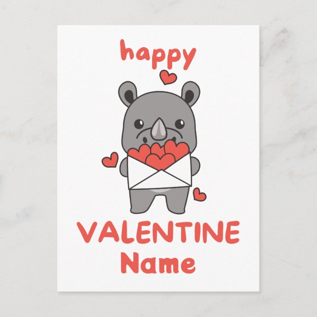 Carte Postale Rhino mignon Heureuse Sainte-Valentin (Devant)