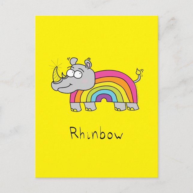 Carte Postale Rhino Rainbow Cute Kids Rhinoceros (Devant)