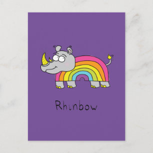Carte Postale Rhino Rainbow Cute Kids Rhinoceros