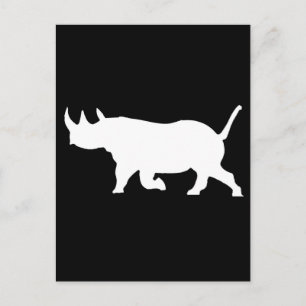 Carte Postale Rhino Silhouette, face gauche, Arrière - plan noir