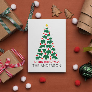 Carte Postale Rhinoceris vert Arbre de Noël Paw rouge