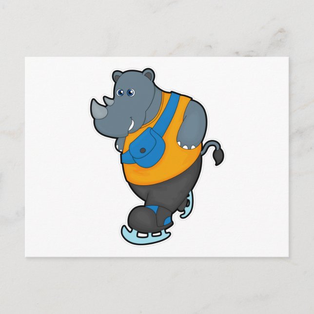 Carte Postale Rhinocéros au patinage avec sac banane (Devant)