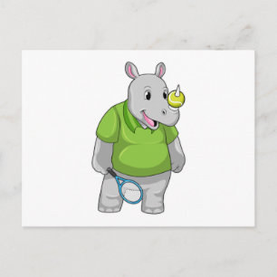 Carte Postale Rhinocéros au tennis avec balle de tennis