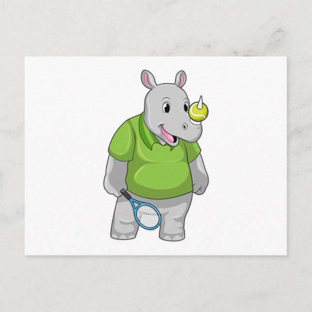 Carte Postale Rhinocéros au tennis avec balle de tennis (Devant)
