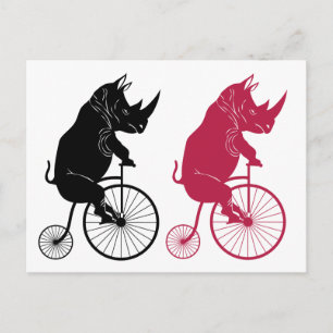 Carte Postale Rhinocéros chevauchant un vélo à la mode ancienne