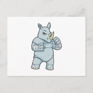 Carte Postale Rhinocéros en boxeur sur un ring de boxe