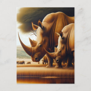 Carte Postale Rhinocéros majestueux se désaltérant