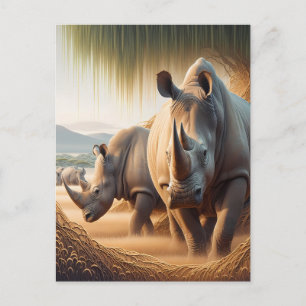 Carte Postale Rhinocéros Majestueux : Une Grâce des Champs