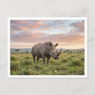 Carte Postale Rhinocéros Solitaire Dans La Savane Au Coucher Du 