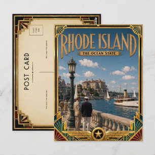Carte Postale Rhode Island Art Déco vintage de l'âge d'or