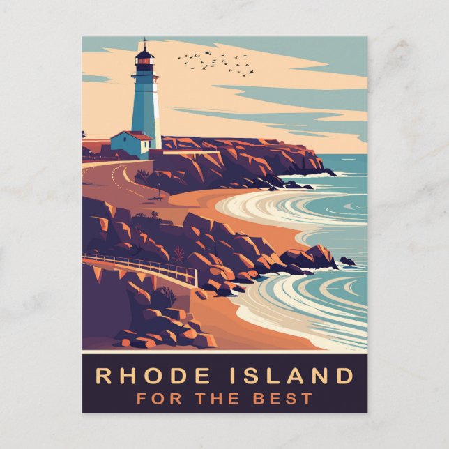 Carte Postale Rhode Island, Phare sur la côte, Voyage (Devant)