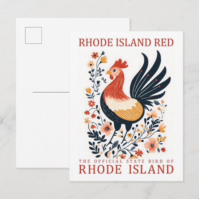 Carte Postale Rhode Island Red Bird of Rhode Island Travel (Devant / Derrière)