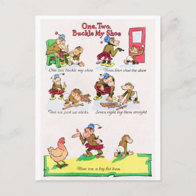 Carte Postale Rhyme crèche - Un Deux Boucle Ma Chaussure (Devant)