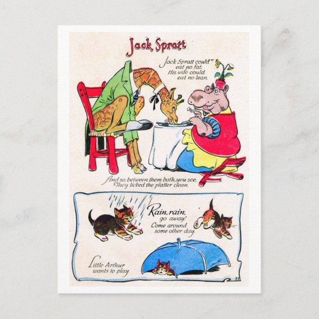Carte Postale Rhyme de la crèche - Jack Spratt, pluie de pluie,  (Devant)
