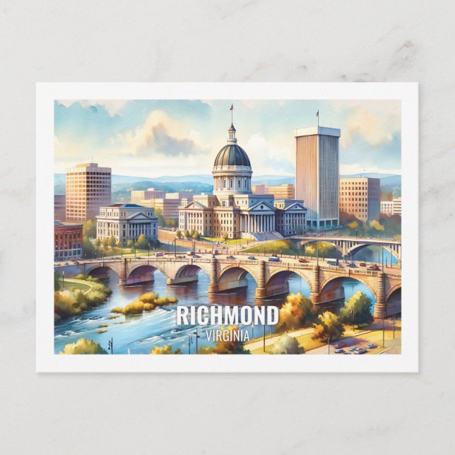 Carte Postale Richmond Virginia USA Famous Place aquarelle (Devant)