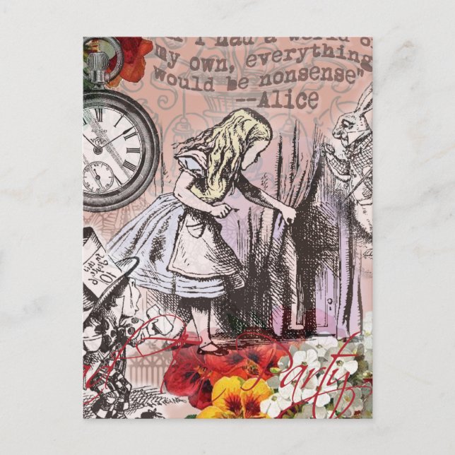 Carte Postale rideau d'alice nonsense pays des merveilles (Devant)
