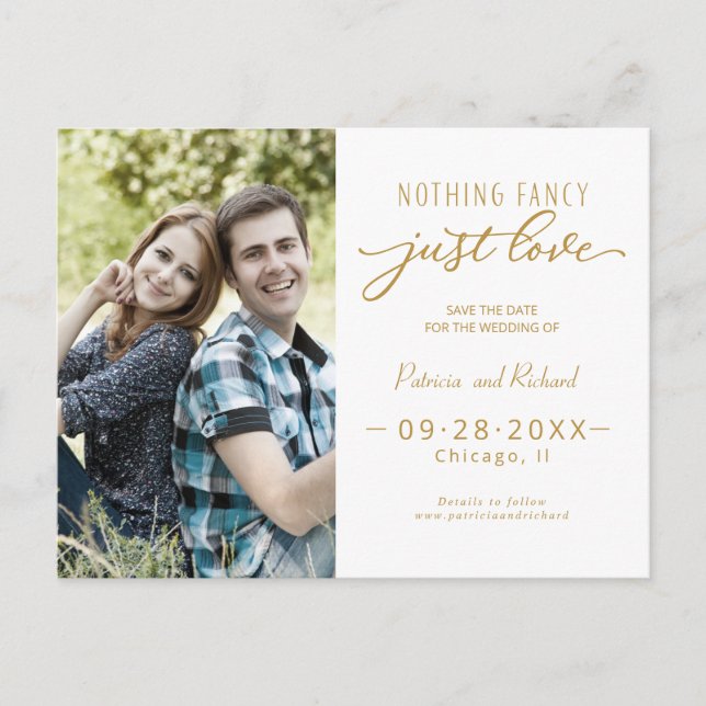Carte Postale Rien De Fancy Just Love Enregistrer La Date Photo (Devant)