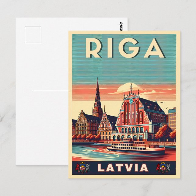 Carte Postale Riga City, Lettonie culture baltique cadeaux vinta (Devant / Derrière)