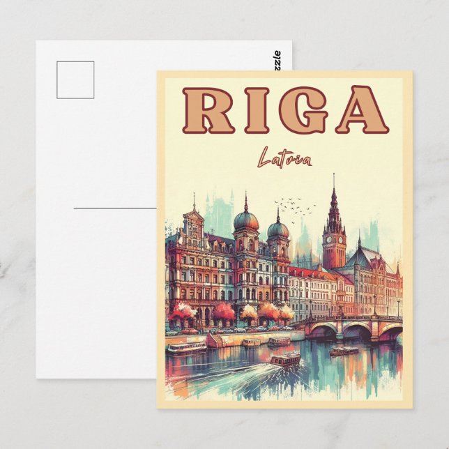 Carte Postale Riga City, Lettonie culture baltique cadeaux vinta (Devant / Derrière)