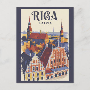 Carte Postale Riga Lettonie Illustration Voyage Art Vintage