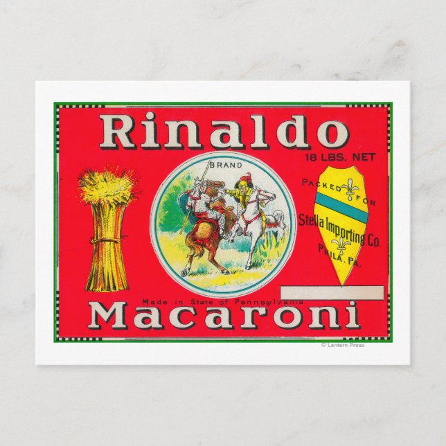 Carte Postale Rinaldo Macaroni LabelPhiladelphie, PA (Devant)