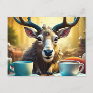Carte Postale Rinder sur café prêt à faire le tour Noël