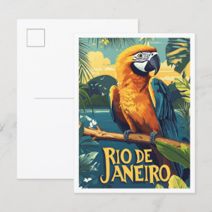 Carte Postale Rio de Janeiro Brésil Illustration Vintage Voyage