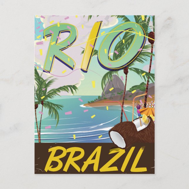 Carte Postale rio de janeiro Brésil impression de voyage rétro. (Devant)