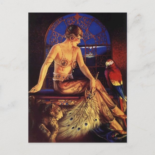 Carte Postale Risque Flapper Fashion Girl & Animaux Exotiques Ca (Devant)