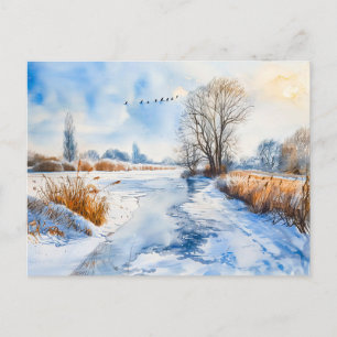 Carte Postale Rive enneigée en hiver Havelland Aquarelle